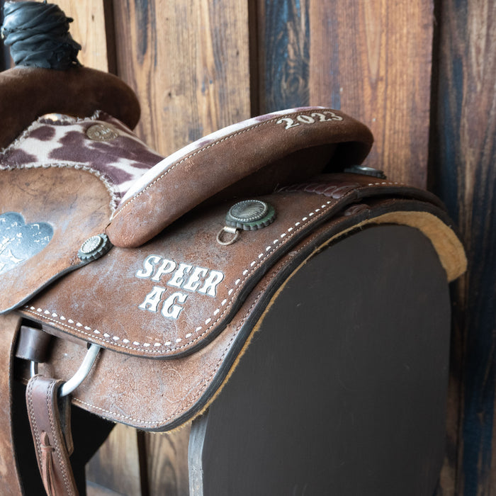 14" USED ALAMO SADDLERY TEAM ROPING SADDLE