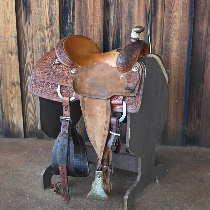 14" USED PATRICK SMITH TEAM ROPING SADDLE