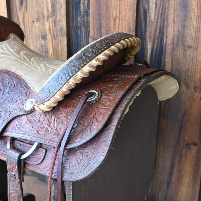 16" USED RONALD MCINTIRE TEAM ROPING SADDLE