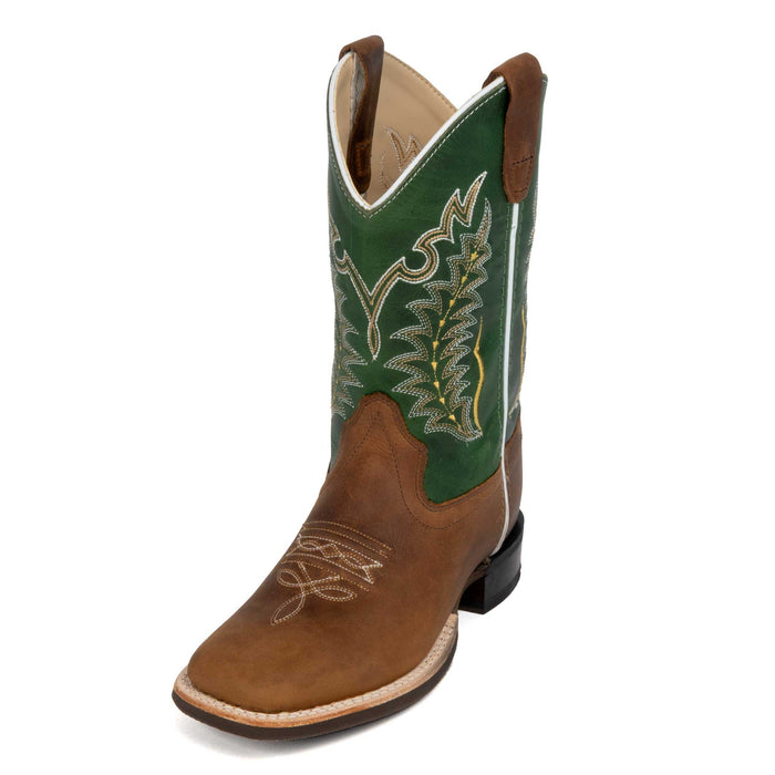 Old West Youth Natural Green Leather Boot
