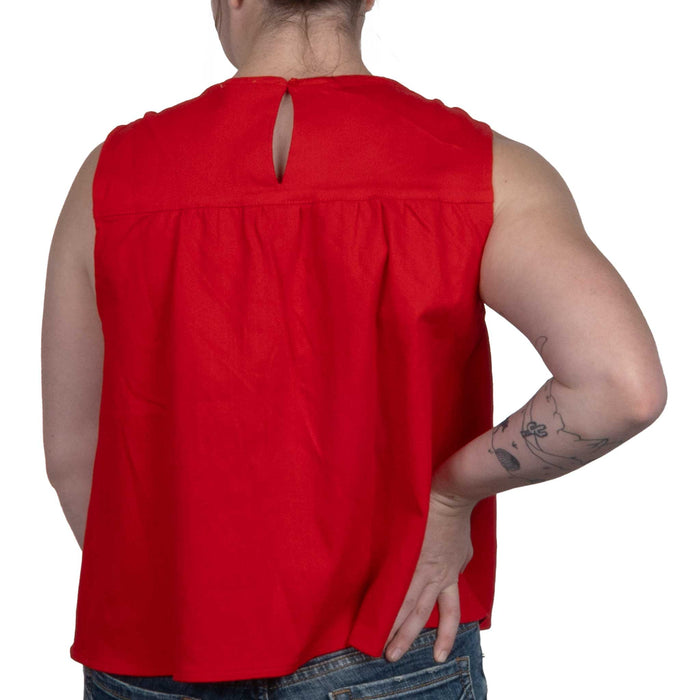 Denim Ruched Sleeveless Game Day Top - Red WOMEN - Clothing - Tops - Sleeveless So Me