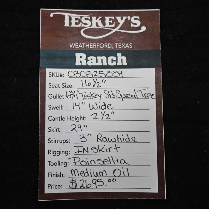 16.5" TESKEY'S RANCH SADDLE Saddles - New Teskey's Saddlery