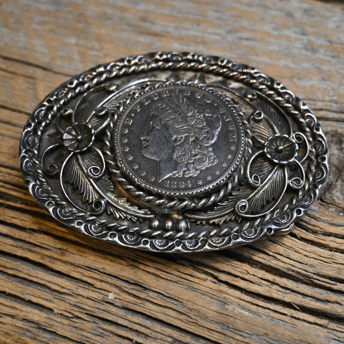 Solid Sterling Silver Buckle W/1884 Silver Coin by Kenny McNeilly Collectibles Kenny McNeilly