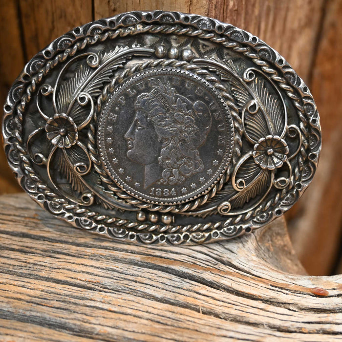 Solid Sterling Silver Buckle W/1884 Silver Coin by Kenny McNeilly Collectibles Kenny McNeilly