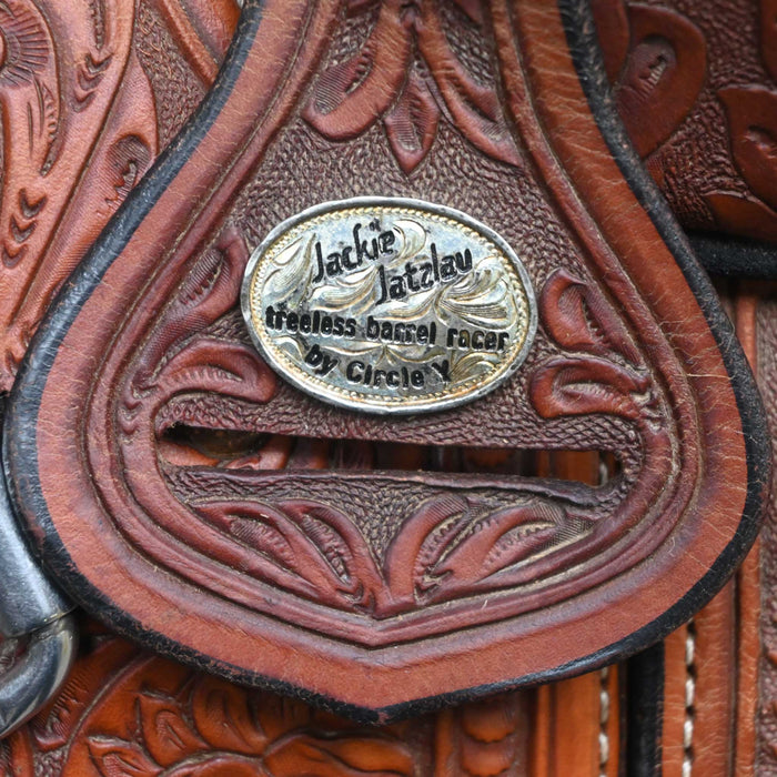 14.5" USED CIRCLE Y JACKIE JATZLAU TREELESS BARREL SADDLE Saddles - Used Circle Y Saddlery