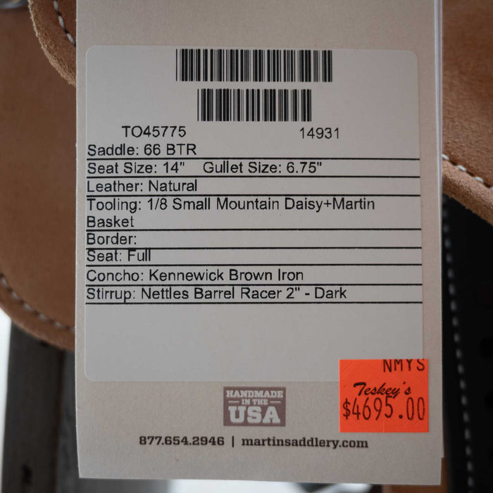 14" MARTIN BTR BARREL SADDLE Saddles - New Martin Saddlery