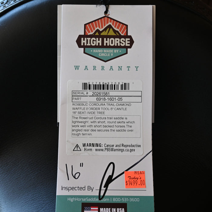 16" HIGH HORSE ROSEBUD CORDURA TRAIL SADDLE