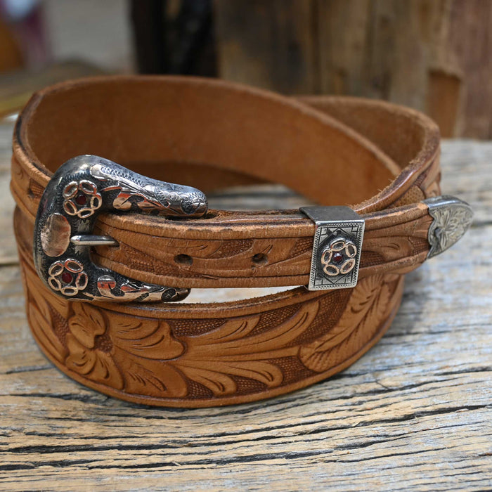 Fully Tooled N. Porter Belt with a 3pc. Sterling & Rose Gold Buckle set