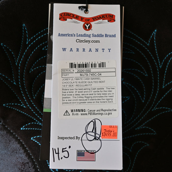 14.5" CIRCLE Y JOSEY ULTIMATE CASH BARREL SADDLE