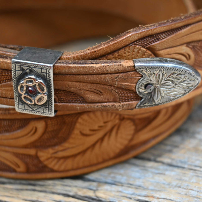 Fully Tooled N. Porter Belt with a 3pc. Sterling & Rose Gold Buckle set