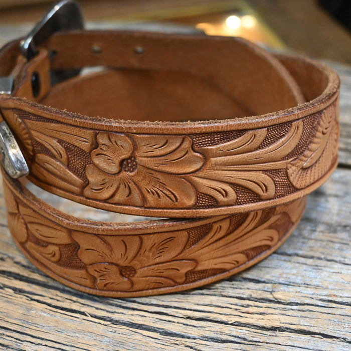 Fully Tooled N. Porter Belt with a 3pc. Sterling & Rose Gold Buckle set