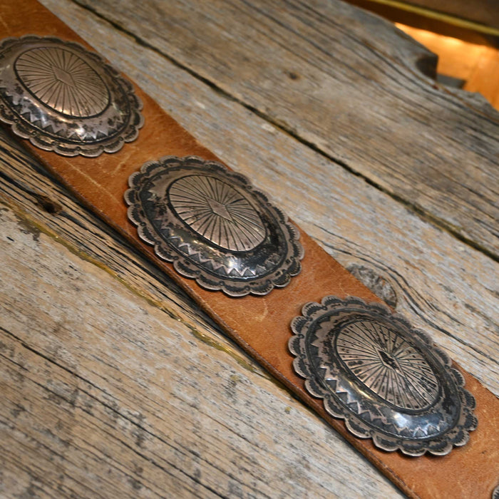 Fantastic Antique Concho Belt Size 36" Wide Leather Belt