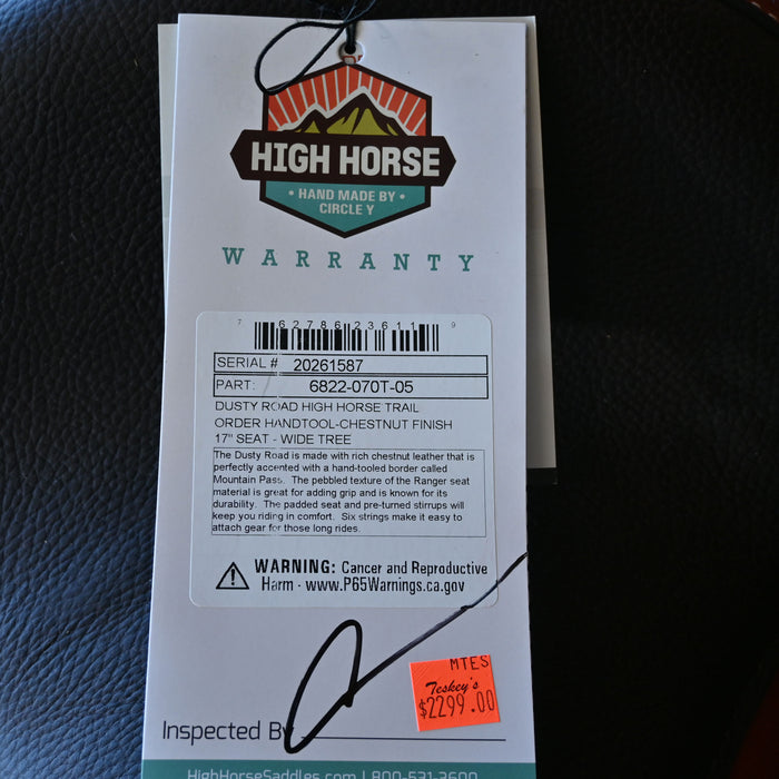 17" HIGH HORSE DUSTY ROAD TRAIL SADDLE
