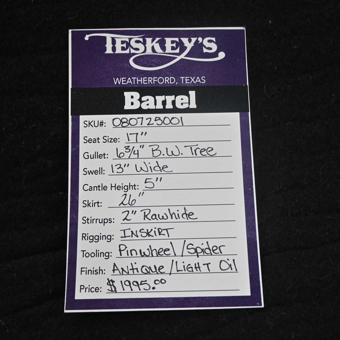 17" TESKEY'S BARREL SADDLE Saddles - New Teskey's Saddlery