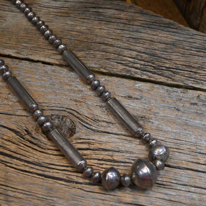 Sterling Silver Navajo Engraved Pearls Necklace