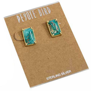 Gold Plated Square Turquoise Stud Earrings WOMEN - Accessories - Jewelry - Earrings Peyote Bird Designs D  