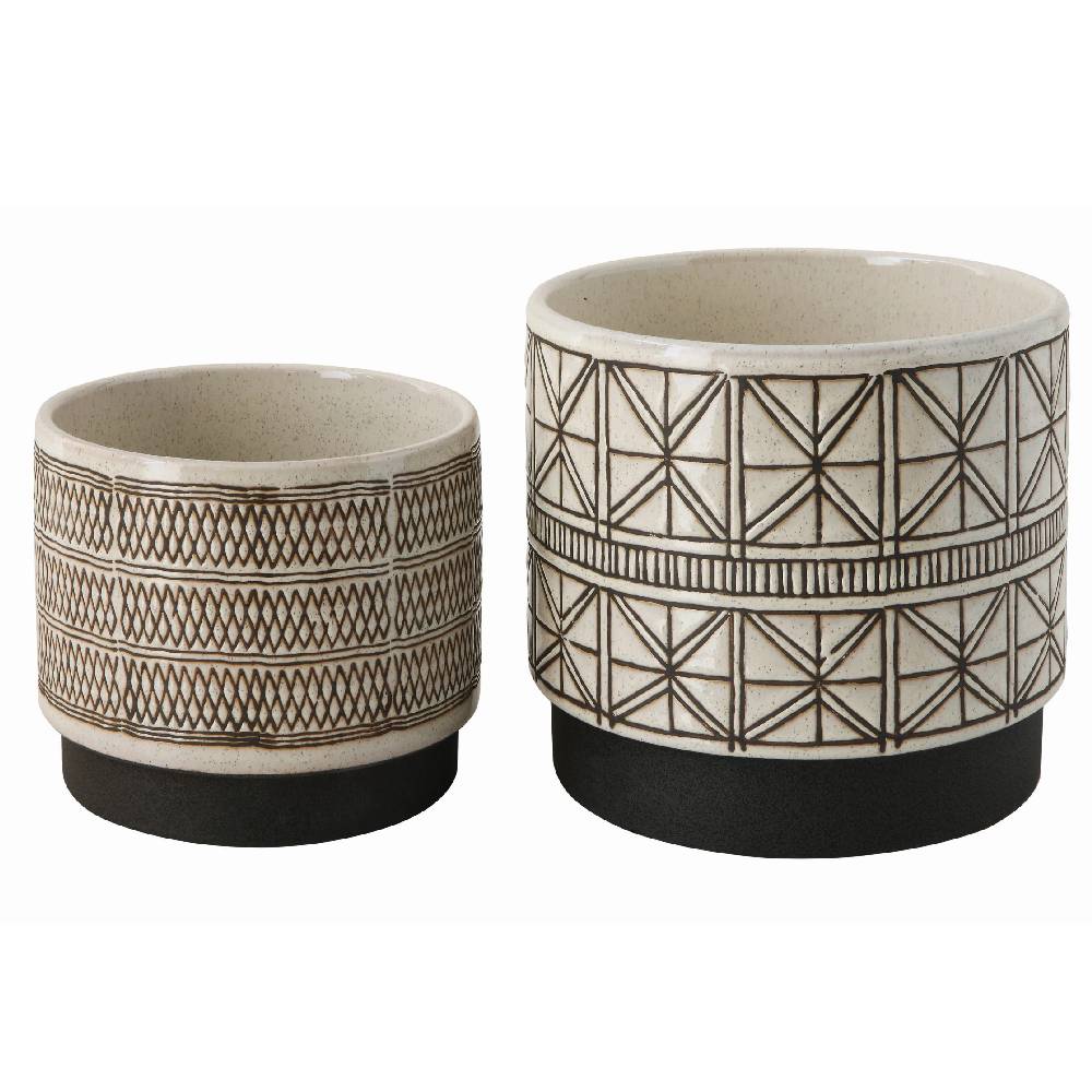 Creative Co-Op Round Stoneware Planter With Woven Pattern – Cream Reactive Glaze For Home Decor