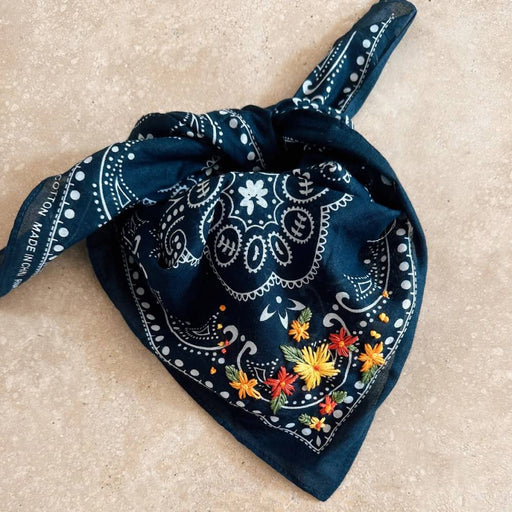 Embroidered Bright Flowers Bandana Wild Rag ACCESSORIES - Additional Accessories - Wild Rags & Scarves Little Lamb Designs   