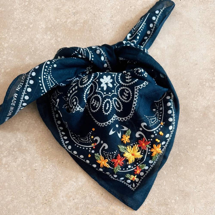 Embroidered Bright Flowers Bandana Wild Rag ACCESSORIES - Additional Accessories - Wild Rags & Scarves Little Lamb Designs   