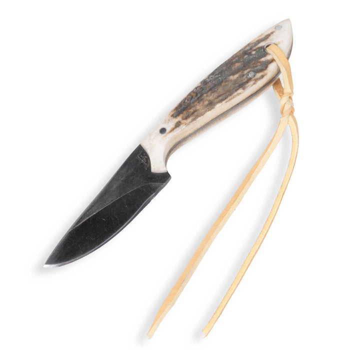 David Fleming Elk Horn Carbon Steel Drop Point Knife w/ Leather Sheath