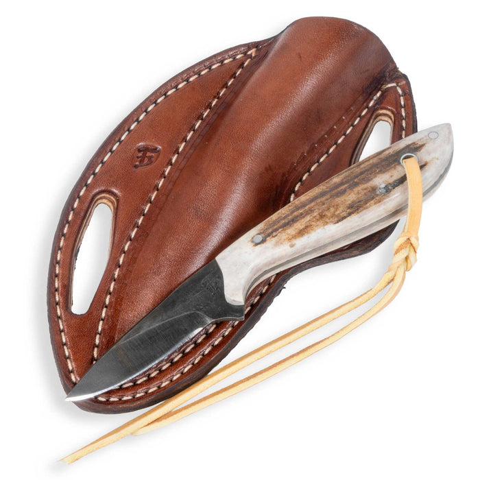 David Fleming Elk Horn Carbon Steel Rancher Knife w/ Leather Sheath