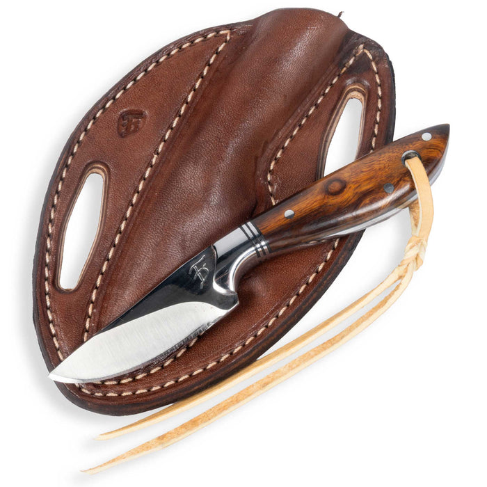 David Fleming Desert Ironwood Nitro-V Stainless Steel Drop Point Knife w/ Leather Sheath