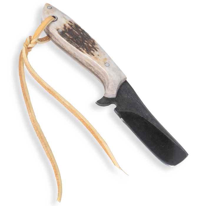 David Fleming Elk Horn Carbon Steel Bull Knife w/ Leather Sheath
