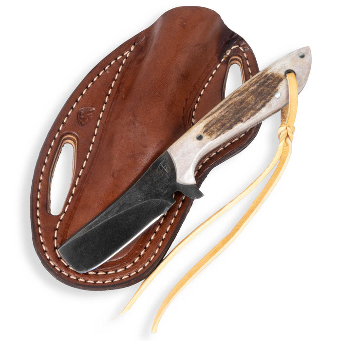 David Fleming Elk Horn Carbon Steel Bull Knife w/ Leather Sheath