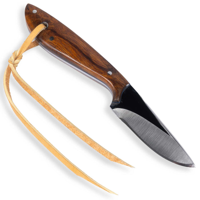 David Fleming Brown Wood Nitro-V Stainless Steel Drop Point Knife w/ Leather Sheath