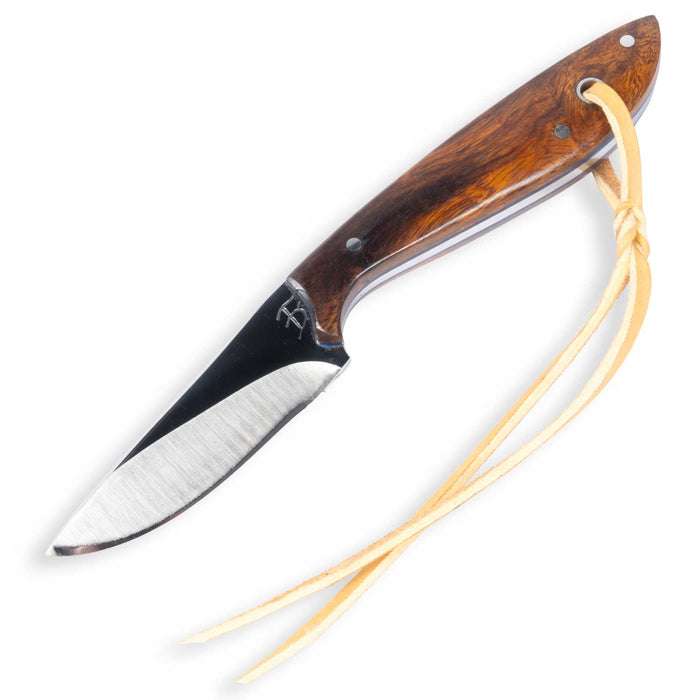 David Fleming Brown Wood Nitro-V Stainless Steel Drop Point Knife w/ Leather Sheath