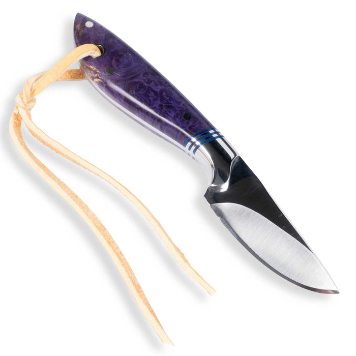 David Fleming Purple Wood Stainless Steel Drop Point Knife w/ Leather Sheath
