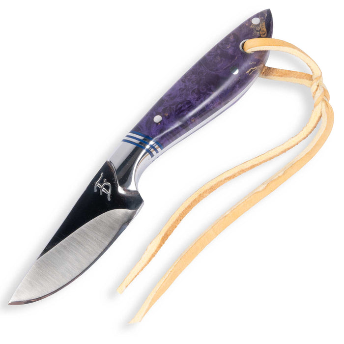 David Fleming Purple Wood Stainless Steel Drop Point Knife w/ Leather Sheath
