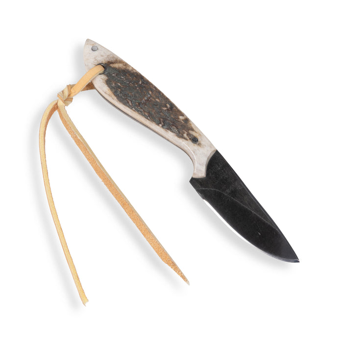 David Fleming Elk Horn Carbon Steel Drop Point Knife w/ Leather Sheath