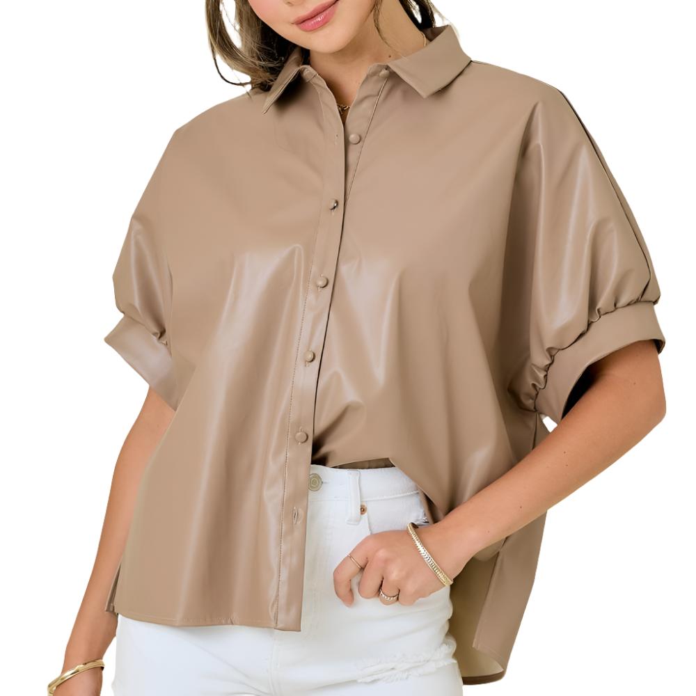 Faux Leather Oversized Top - FINAL SALE WOMEN - Clothing - Tops - Short Sleeved Day + Moon