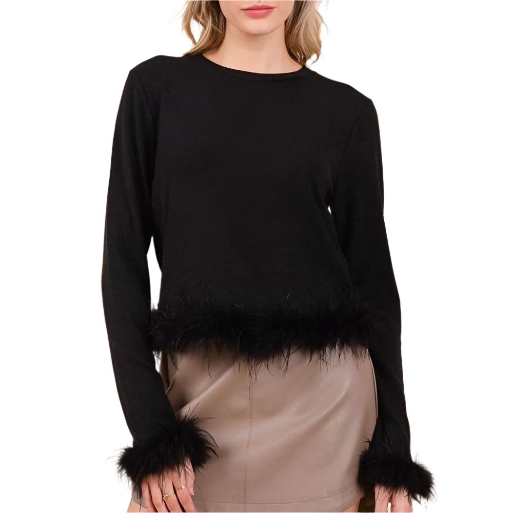 Feather Trim Hacci Knit Top WOMEN - Clothing - Sweaters & Cardigans MITTOSHOP