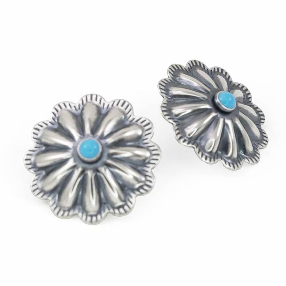 Floral Fluted Turquoise Stud Earrings WOMEN - Accessories - Jewelry - Earrings Sunwest Silver   