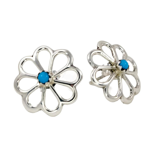 Flower with Small Turquoise Stone Stud Earrings WOMEN - Accessories - Jewelry - Earrings Al Zuni   