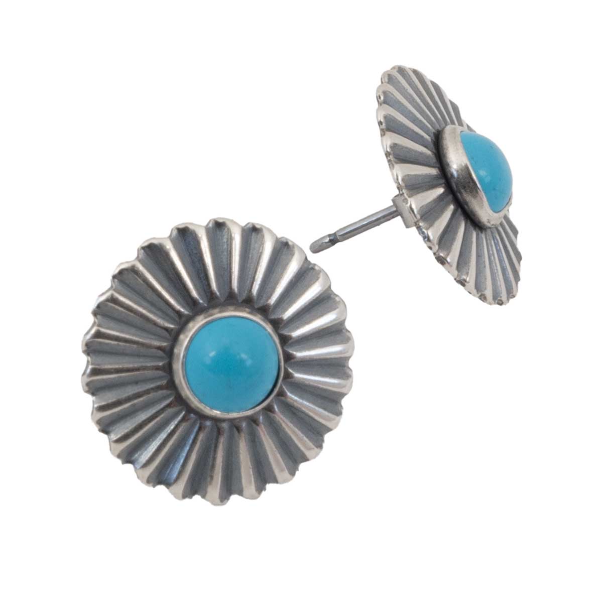 Fluted Post Turquoise Stud Earrings WOMEN - Accessories - Jewelry - Earrings Sunwest Silver   
