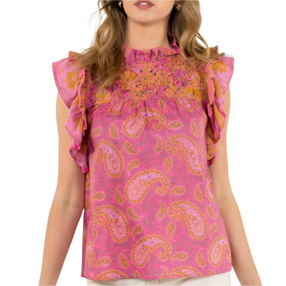 Flutter Paisley Print Blouse WOMEN - Clothing - Tops - Short Sleeved THML Clothing   