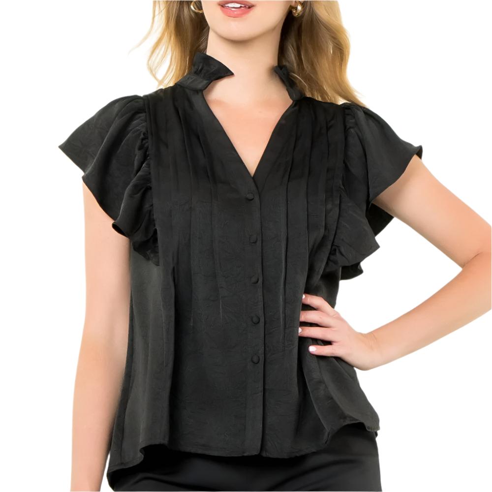 Flutter Sleeve Button Up Blouse WOMEN - Clothing - Tops - Short Sleeved THML Clothing   