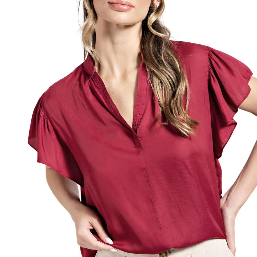 Flutter Sleeve Satin Blouse