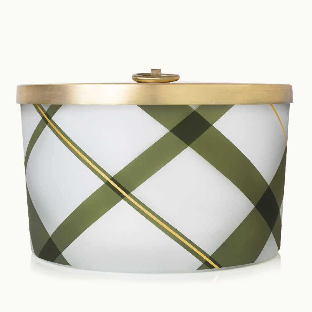 Thymes Frasier Fir Frosted Plaid 3-Wick Candle