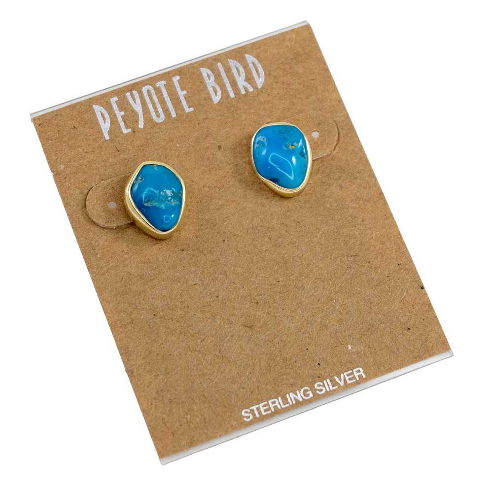 Gold Plated Rough Cut Turquoise Stud Earrings WOMEN - Accessories - Jewelry - Earrings Peyote Bird Designs   