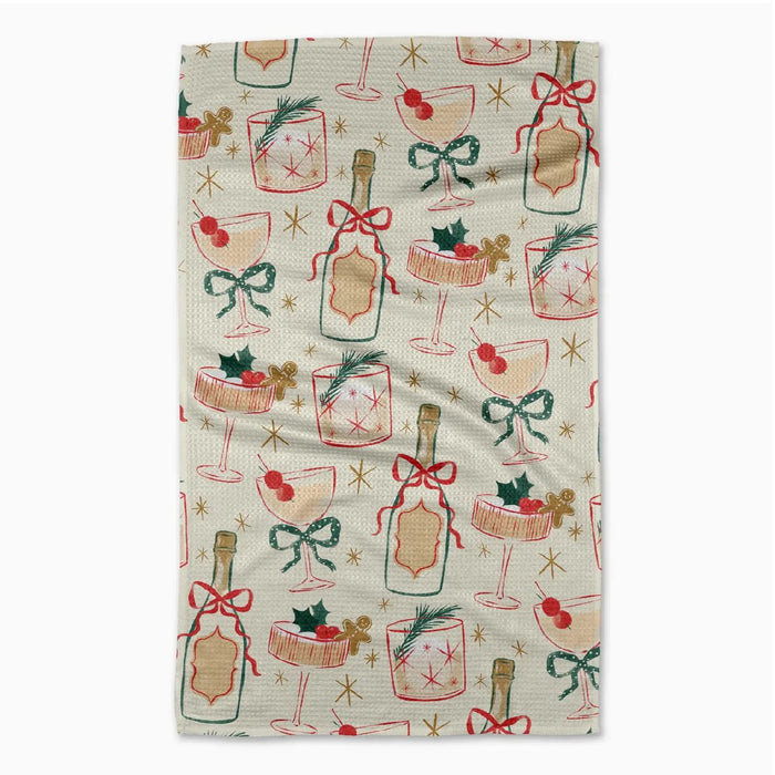 Geometry Christmas Cocktails Tea Towel