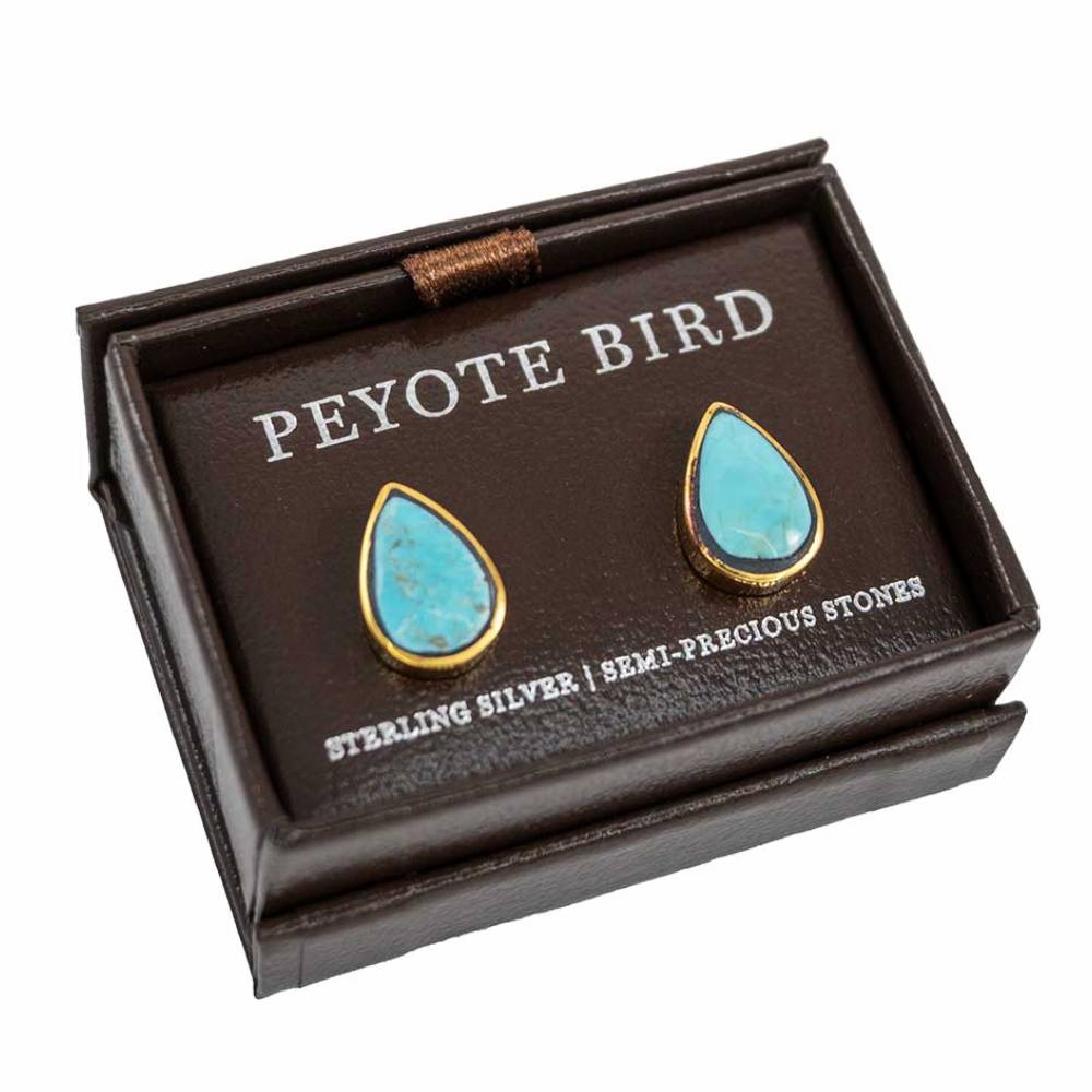 Gold Plated Teardrop Turquoise Stud Earrings WOMEN - Accessories - Jewelry - Earrings Peyote Bird Designs   