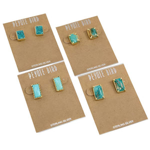 Gold Plated Square Turquoise Stud Earrings WOMEN - Accessories - Jewelry - Earrings Peyote Bird Designs   