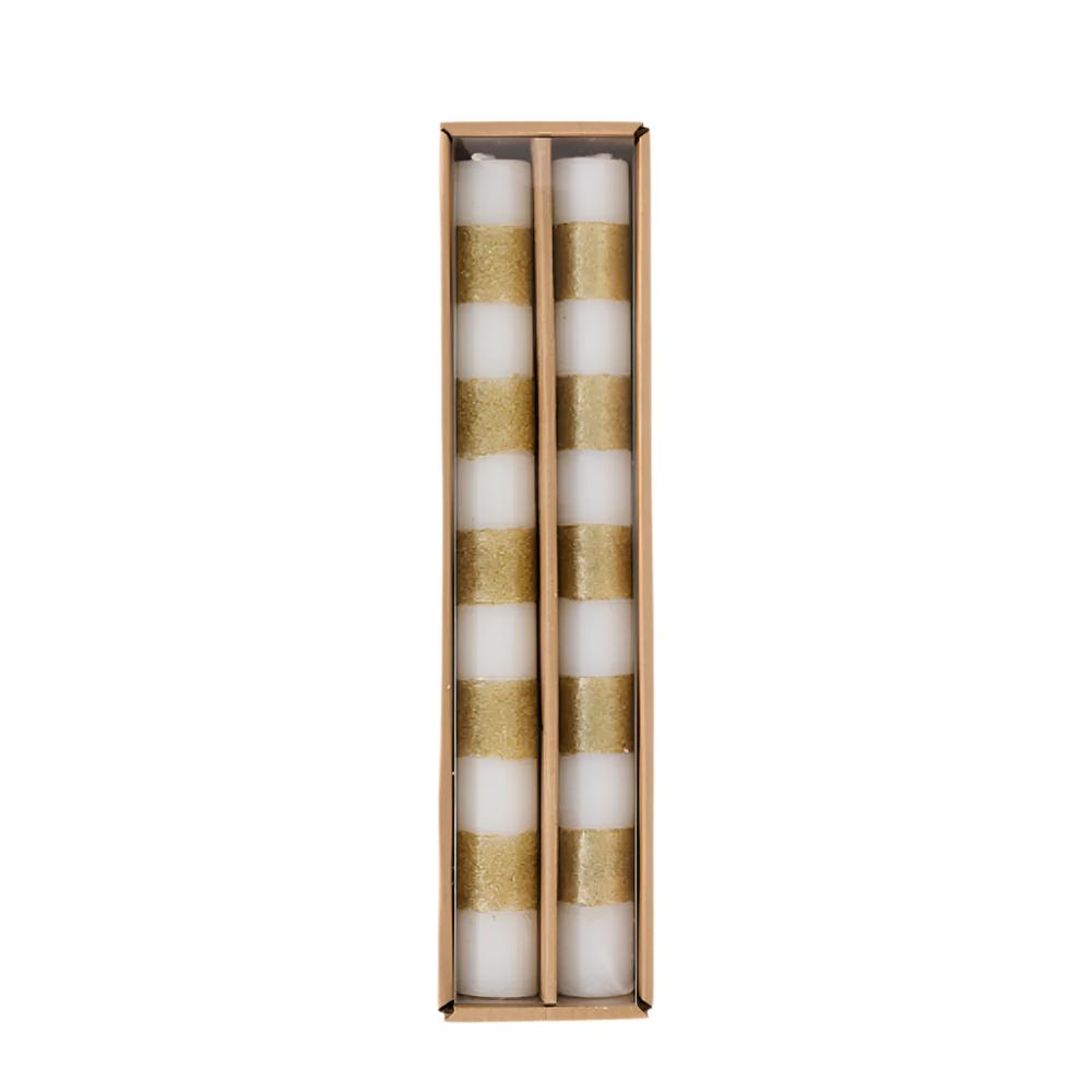 Gold Stripe Taper Candle Set HOME & GIFTS - Home Decor - Seasonal Decor Mud Pie