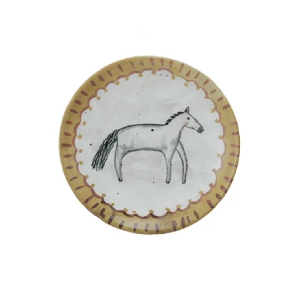 Hand-Painted Stoneware Horse Plate HOME & GIFTS - Tabletop + Kitchen - Kitchen Decor Creative Co-Op   