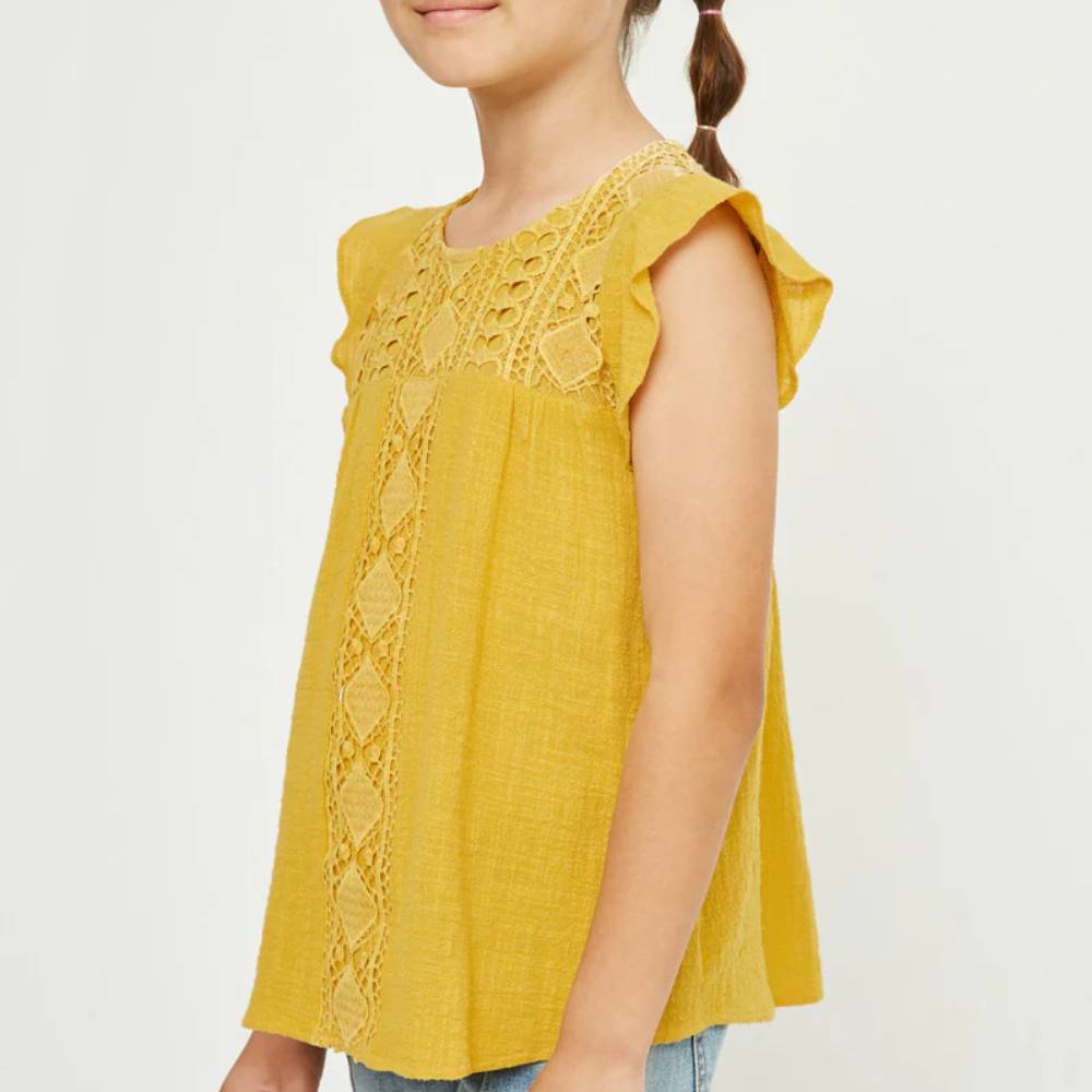 Hayden Girl's Crochet Flutter Sleeve Tee KIDS - Girls - Clothing - Tops - Sleeveless Tops Hayden Los Angeles   