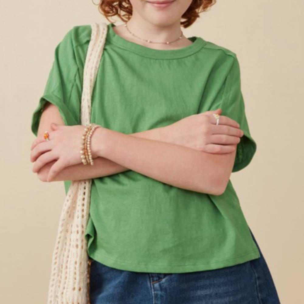Hayden Girl's Cuffed Sleeve Tee - Green - FINAL SALE KIDS - Girls - Clothing - Tops - Short Sleeve Tops Hayden Los Angeles   